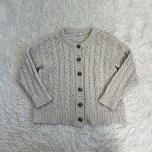 Madewell Pointelle Cable Wool Cardigan Sweater Size XS Heather Beige Oatmeal
